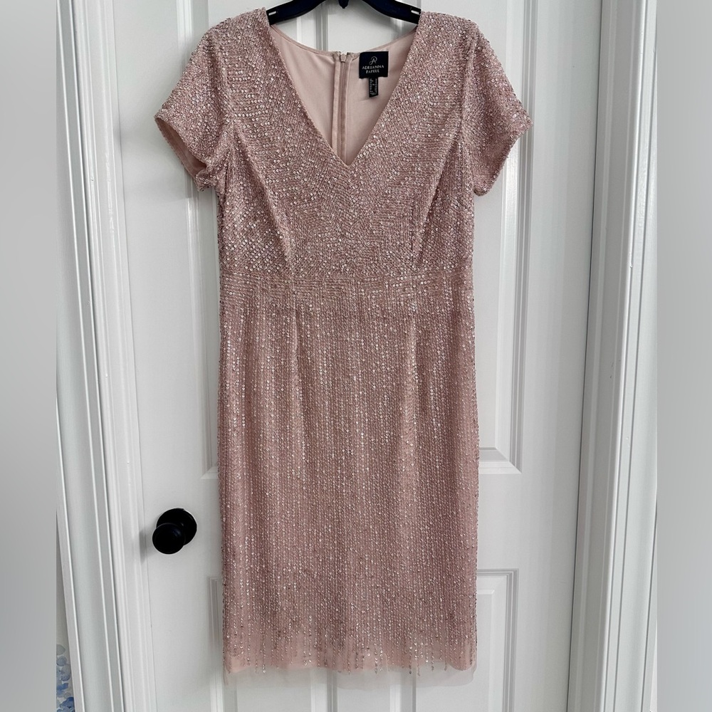 Adrianna Papell Blush Sequin Midi Dress